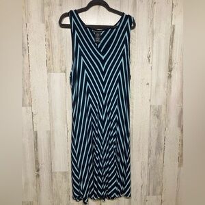 Chelsea & Theodore Navy & Teal Blue Chevron Striped Sleeveless Midi Dress XXL